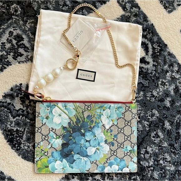 Gucci Handbags - Gucci blooms blue GG coated canvas leather clutch bag